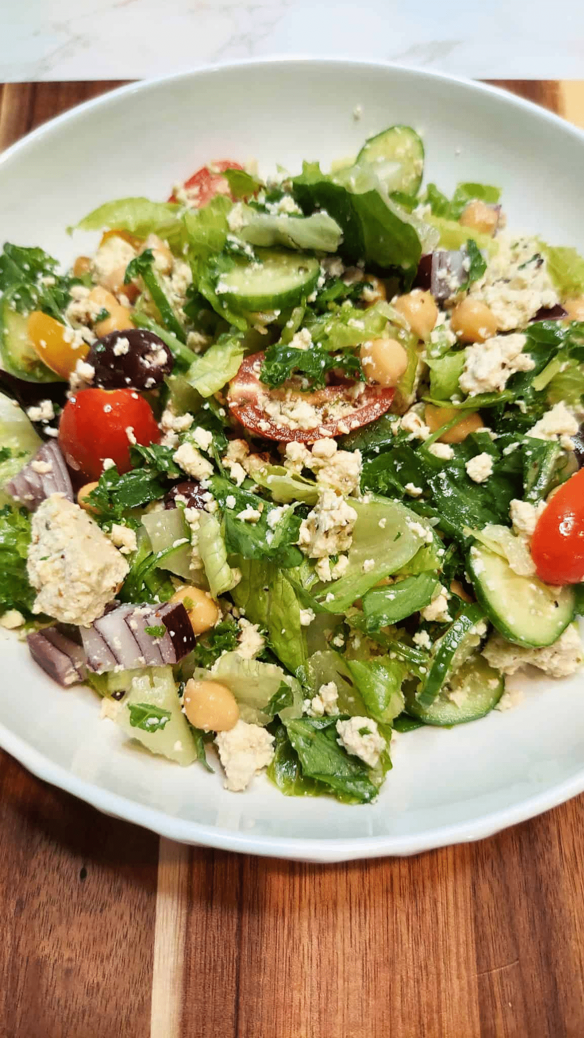 Vegan Greek Salad with Chickpeas and Tofu Feta Recipe