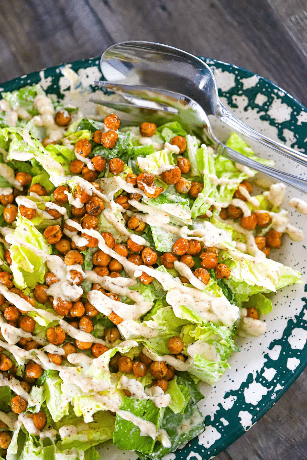 Creamy Vegan Caesar Salad with Roasted Chickpeas and Tahini Caesar Dressing Recipe