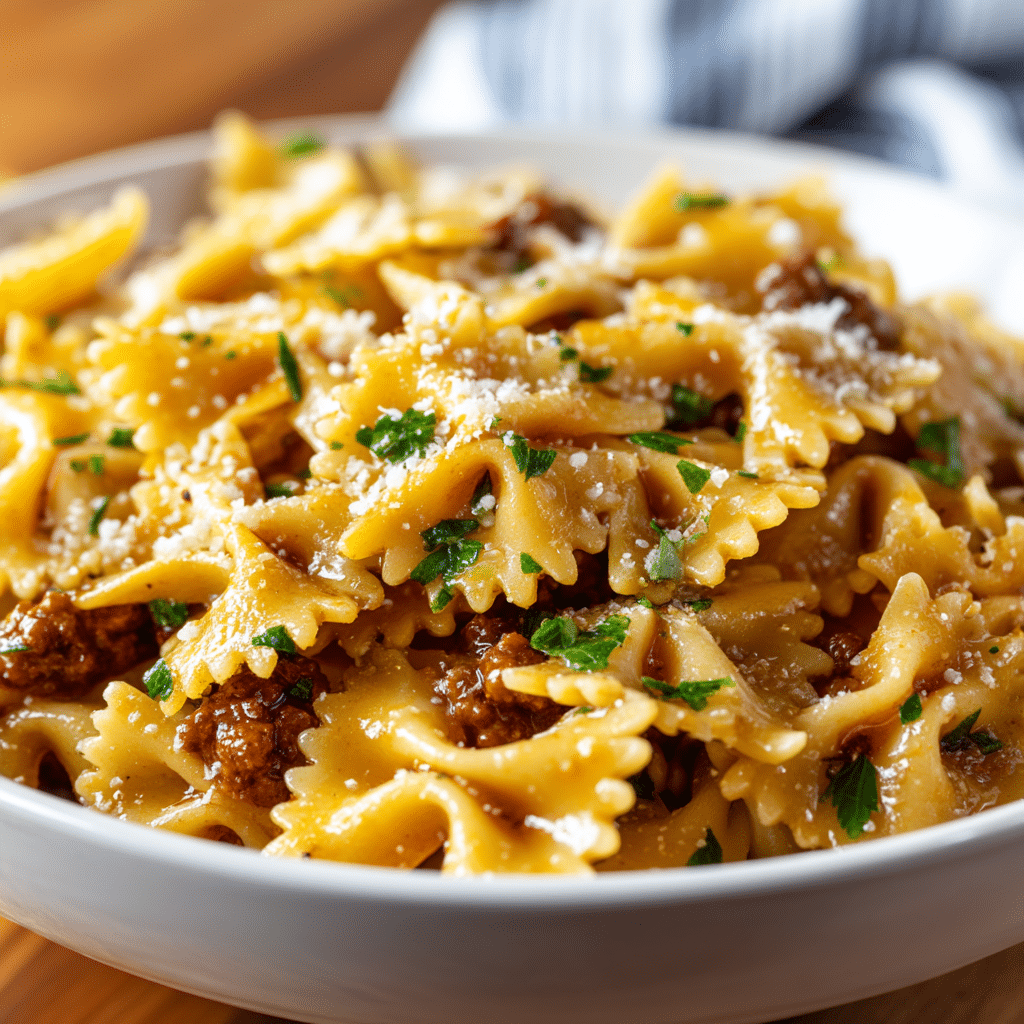 Cheesy Beef and Bowtie Pasta Recipe
