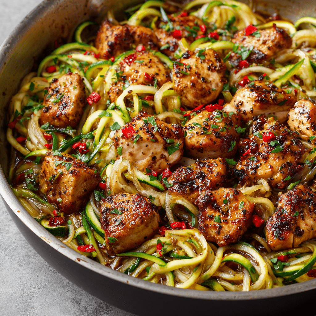 25-Minute Garlic Chicken Zucchini Noodles Stir Fry