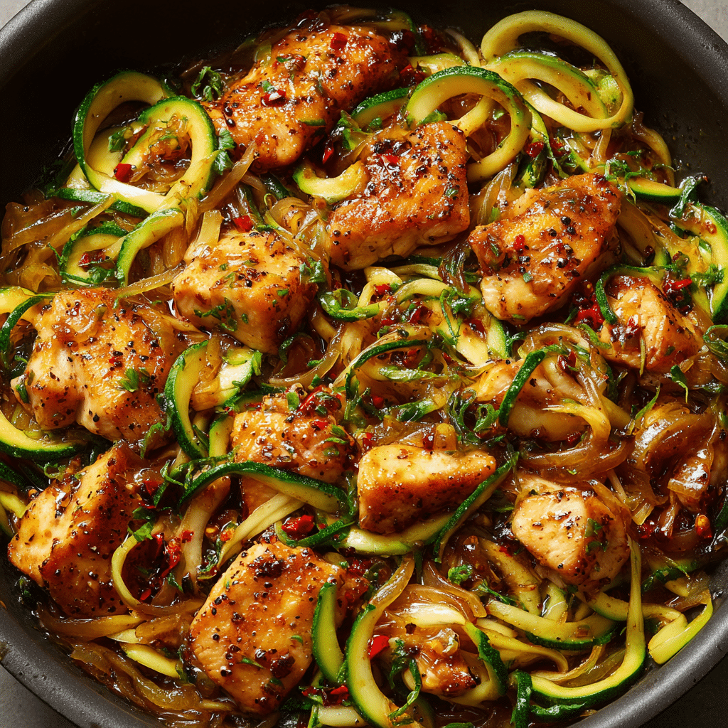 25-Minute Garlic Chicken Zucchini Noodles Stir Fry