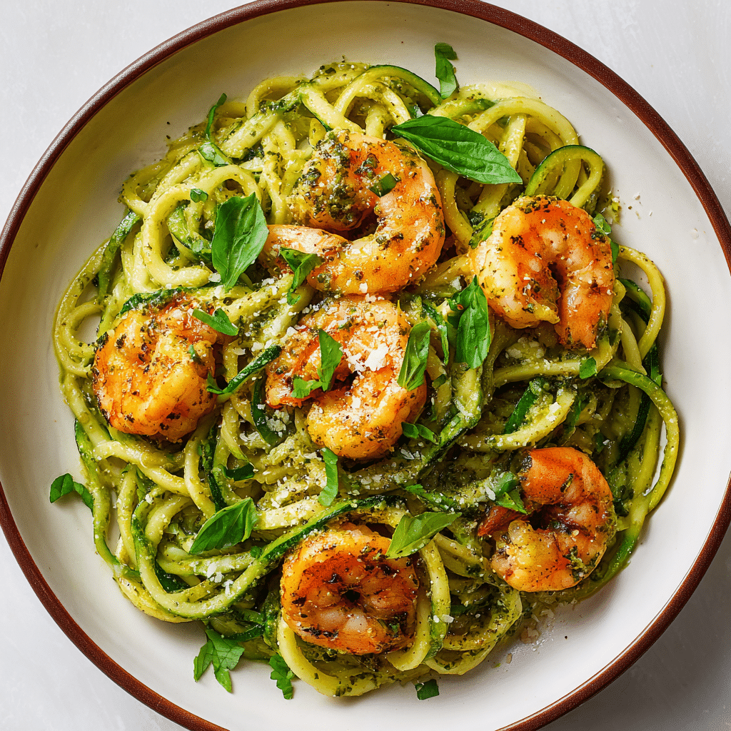 Zucchini Noodles with Pesto and Shrimp (25-Minutes)