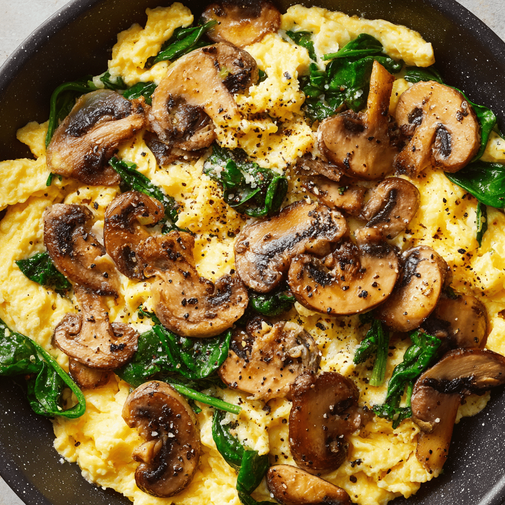 10-Minute Mushroom Spinach Scrambled Eggs (High-Protein)