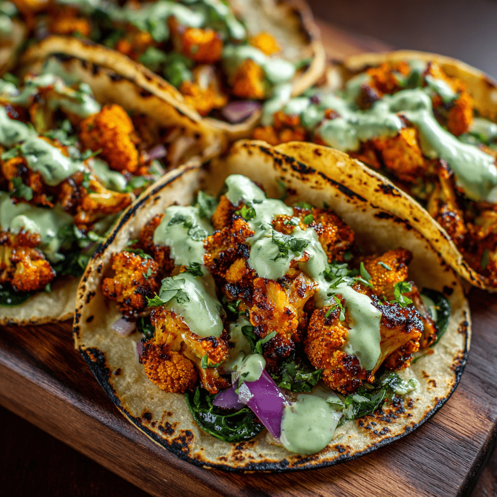 Cauliflower Tacos with Cilantro Lime Crema