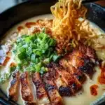 Fiery Chicken Ramen with Creamy Garlic Sauce Recipe