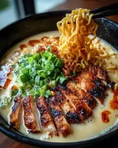 Fiery Chicken Ramen with Creamy Garlic Sauce Recipe