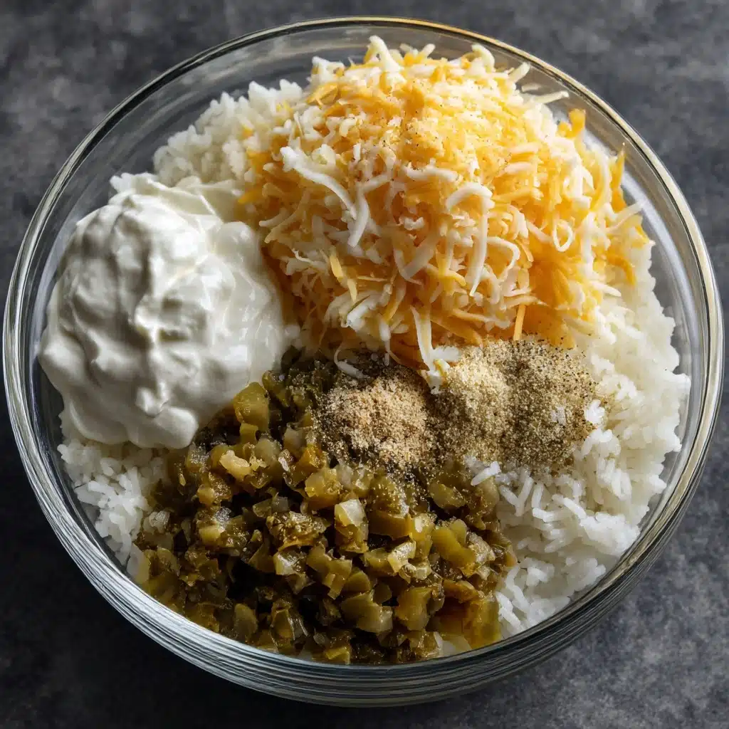 Cheesy Green Chile Rice Casserole Recipe - Recipe Image