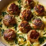 Baked Chicken Ricotta Meatballs with Spinach Alfredo Sauce Recipe