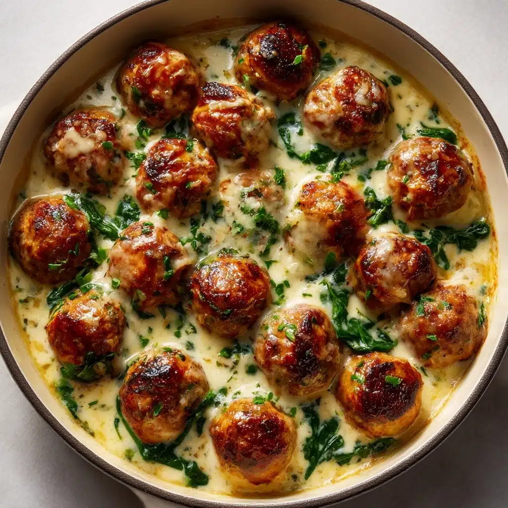 Baked Chicken Ricotta Meatballs with Spinach Alfredo Sauce Recipe - Recipe Image