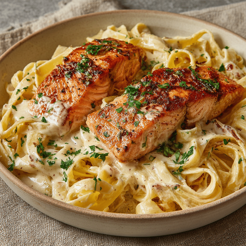 Tuscan Salmon Fettuccine Alfredo
