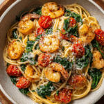 Tomato Spinach Shrimp Pasta
