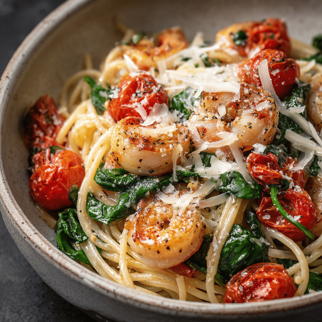 Tomato Spinach Shrimp Pasta