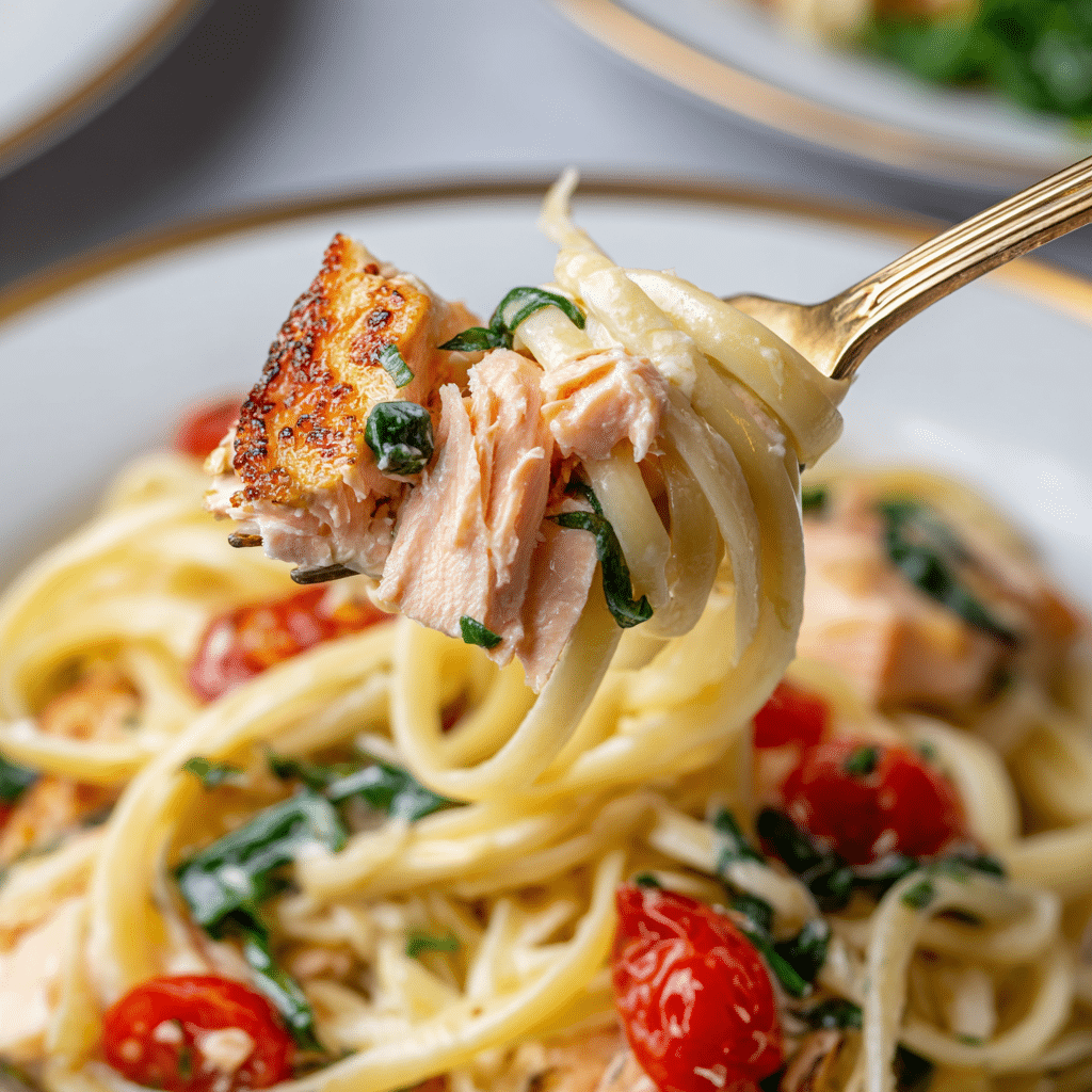 Healthy & Creamy Tuscan Salmon Pasta