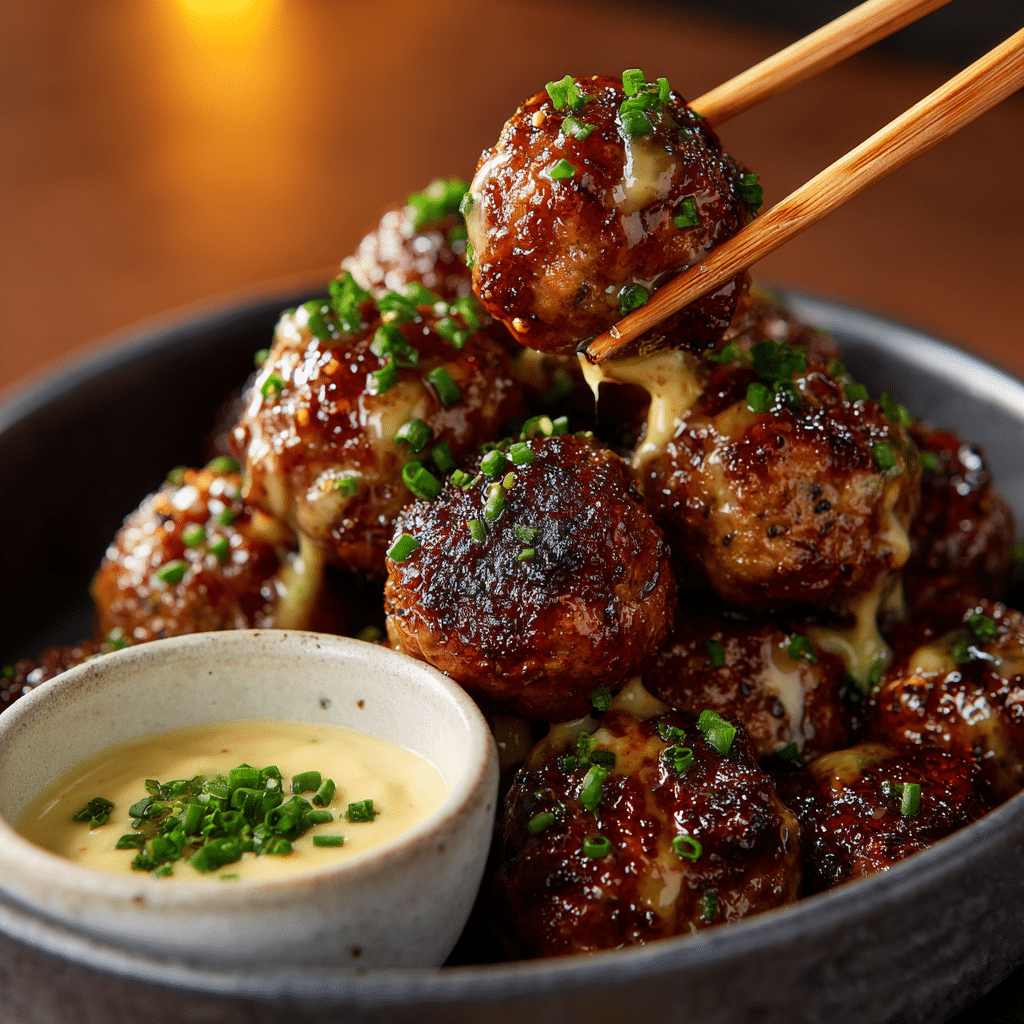 Korean BBQ Meatballs with Spicy Mayo Dip