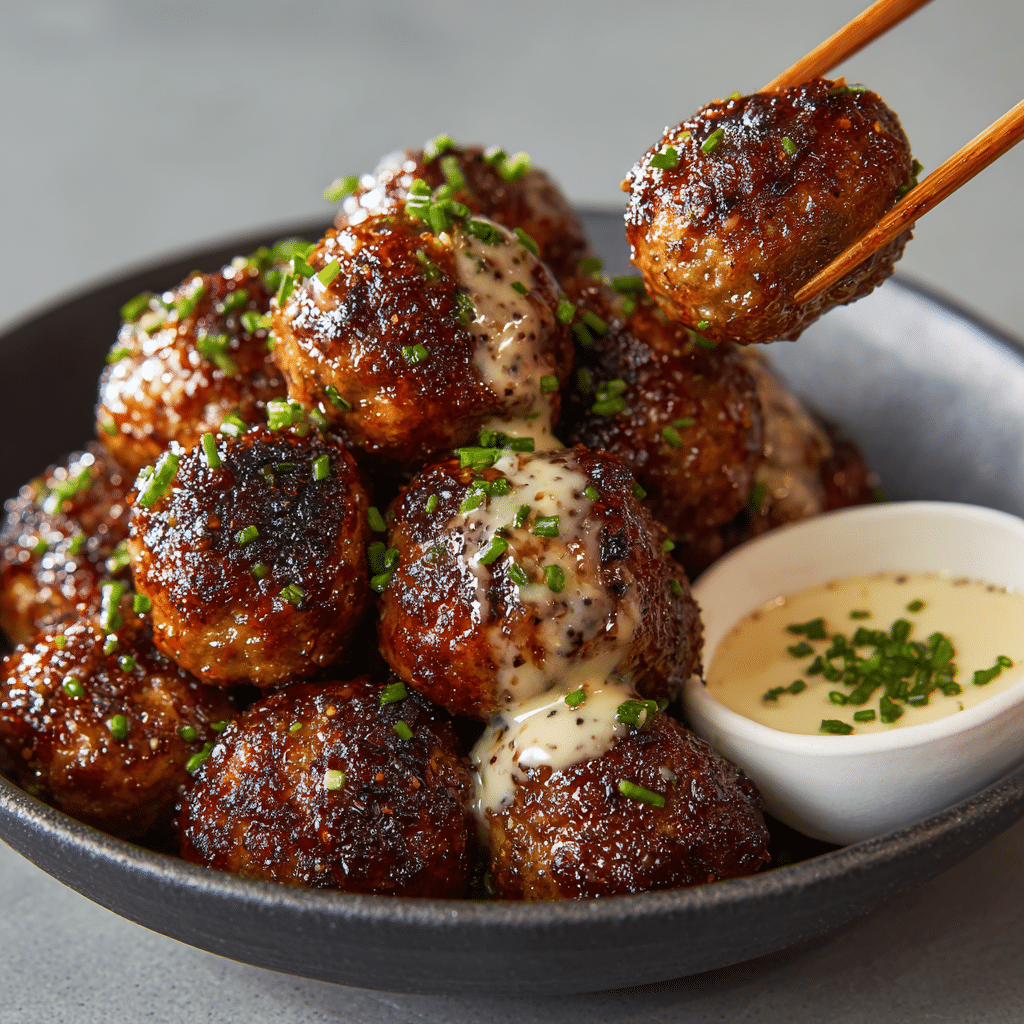 Korean BBQ Meatballs with Spicy Mayo Dip
