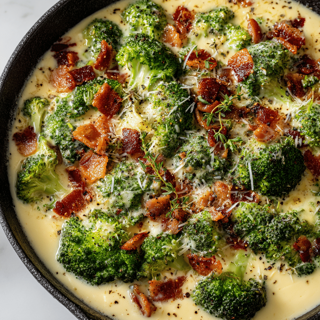 Creamy Garlic Parmesan Broccoli with Bacon