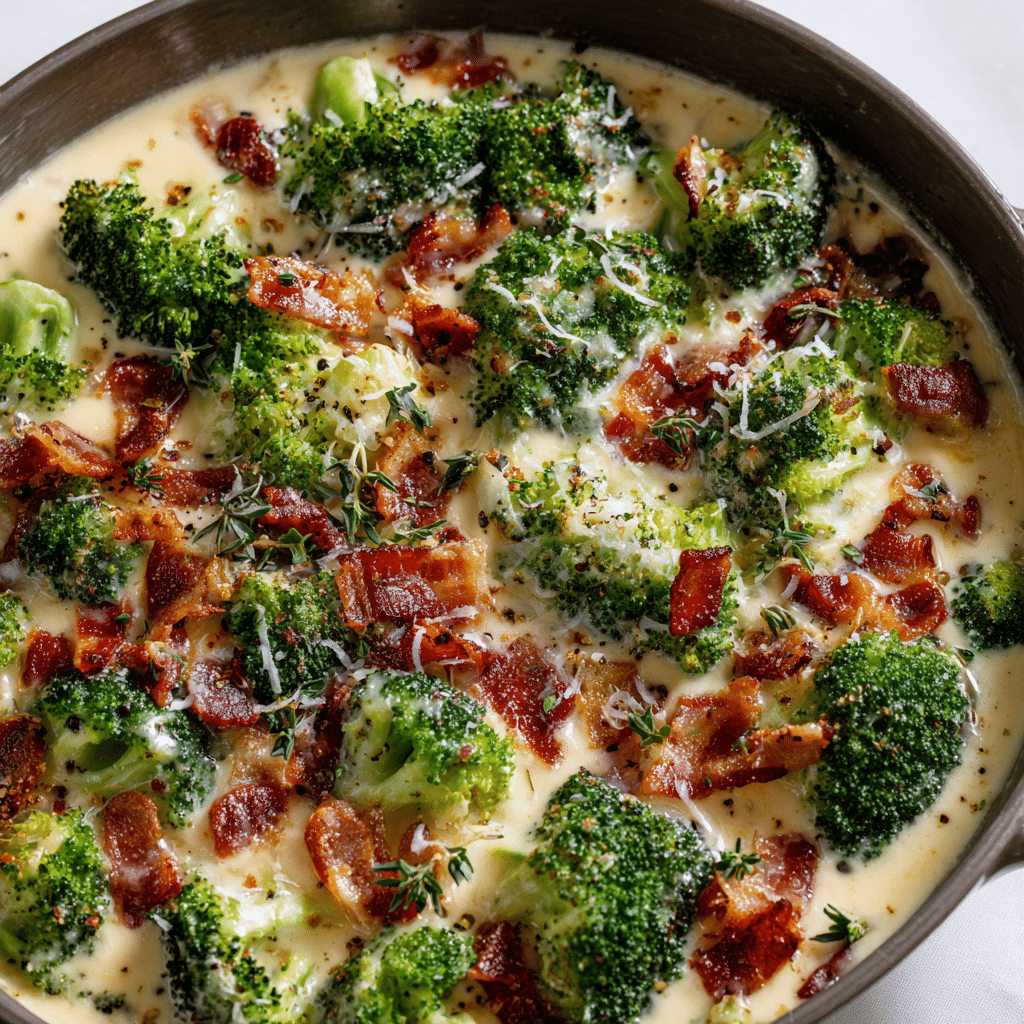 Creamy Garlic Parmesan Broccoli with Bacon