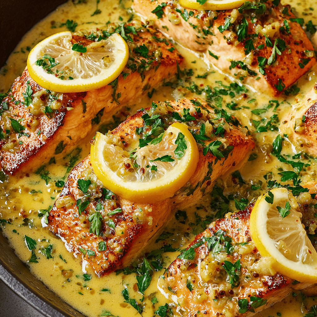 Baked Salmon with Lemon Butter Cream Sauce
