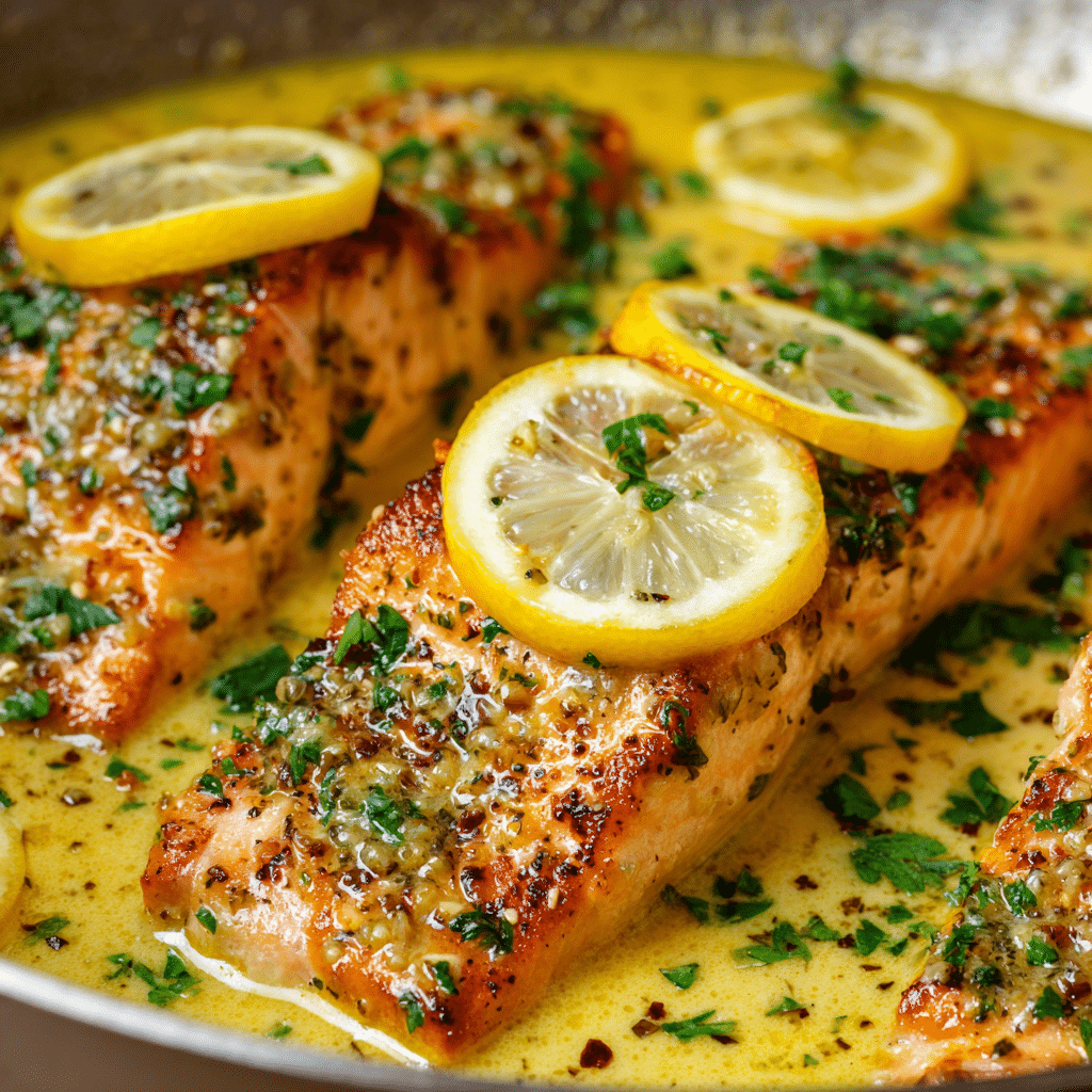 Baked Salmon with Lemon Butter Cream Sauce