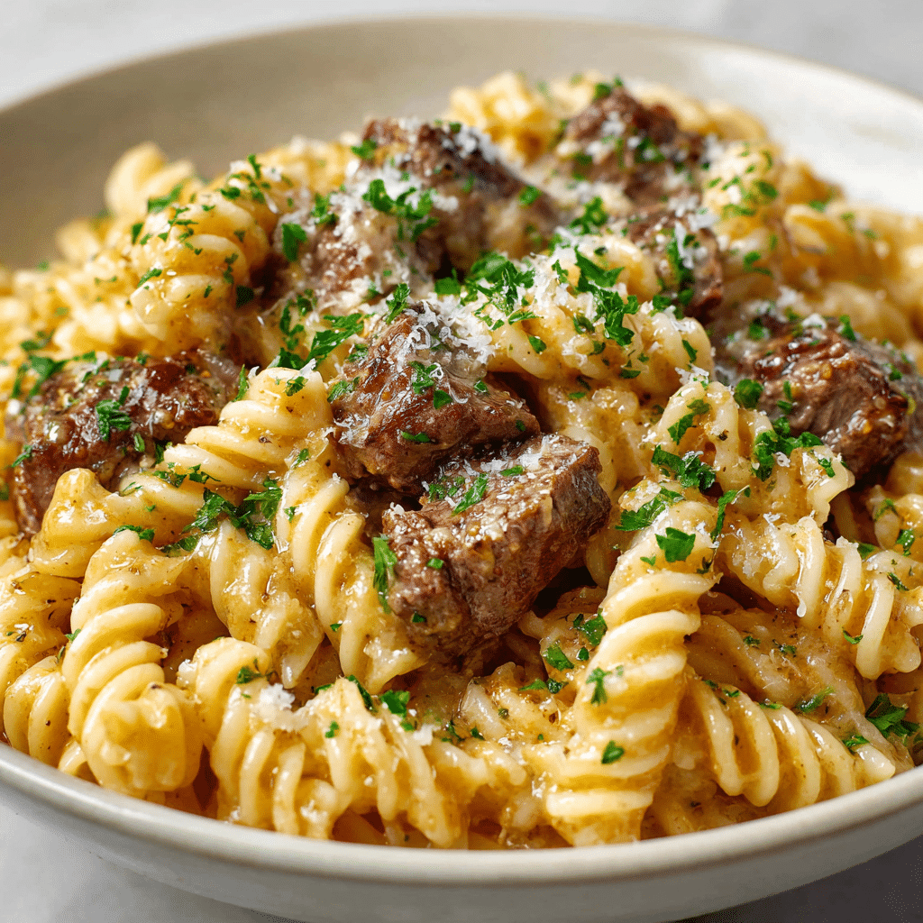 Beef and Rotini in Garlic Parmesan Sauce (30-Minutes)