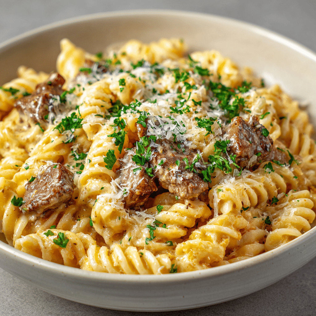 Beef and Rotini in Garlic Parmesan Sauce (30-Minutes)