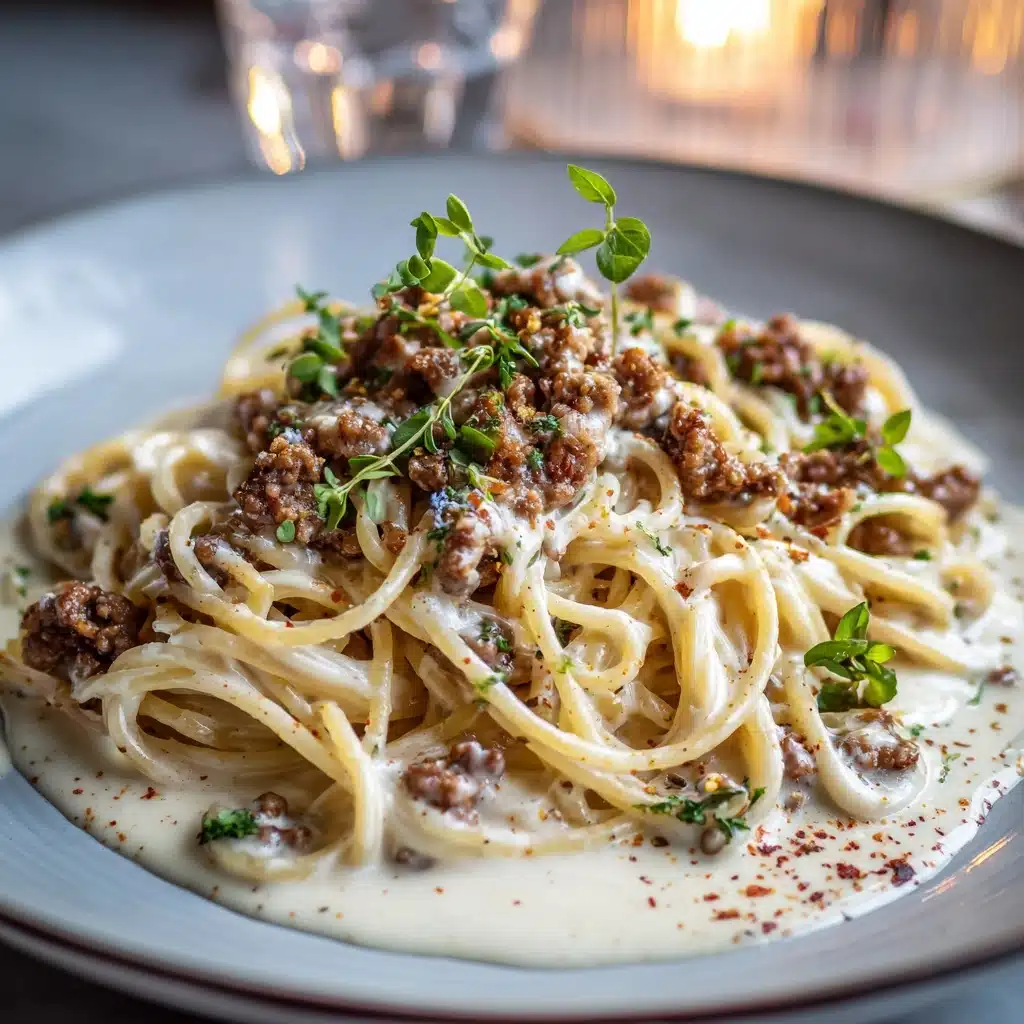 Creamy Ground Beef Alfredo Pasta Recipe