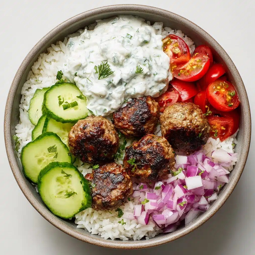 Greek Meatball Bowl with Tzatziki, Rice & Fresh Veggies Recipe - Recipe Image