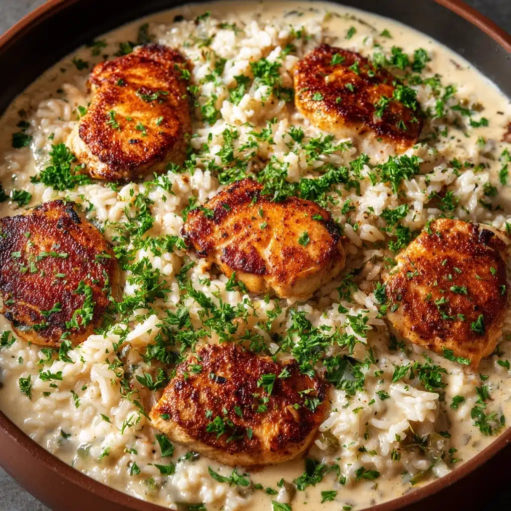 One-Pan Creamy Parmesan Chicken and Rice Recipe - Recipe Image