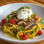 Chicken Spaghetti with Burrata and Lemon Butter Garlic Sauce Recipe