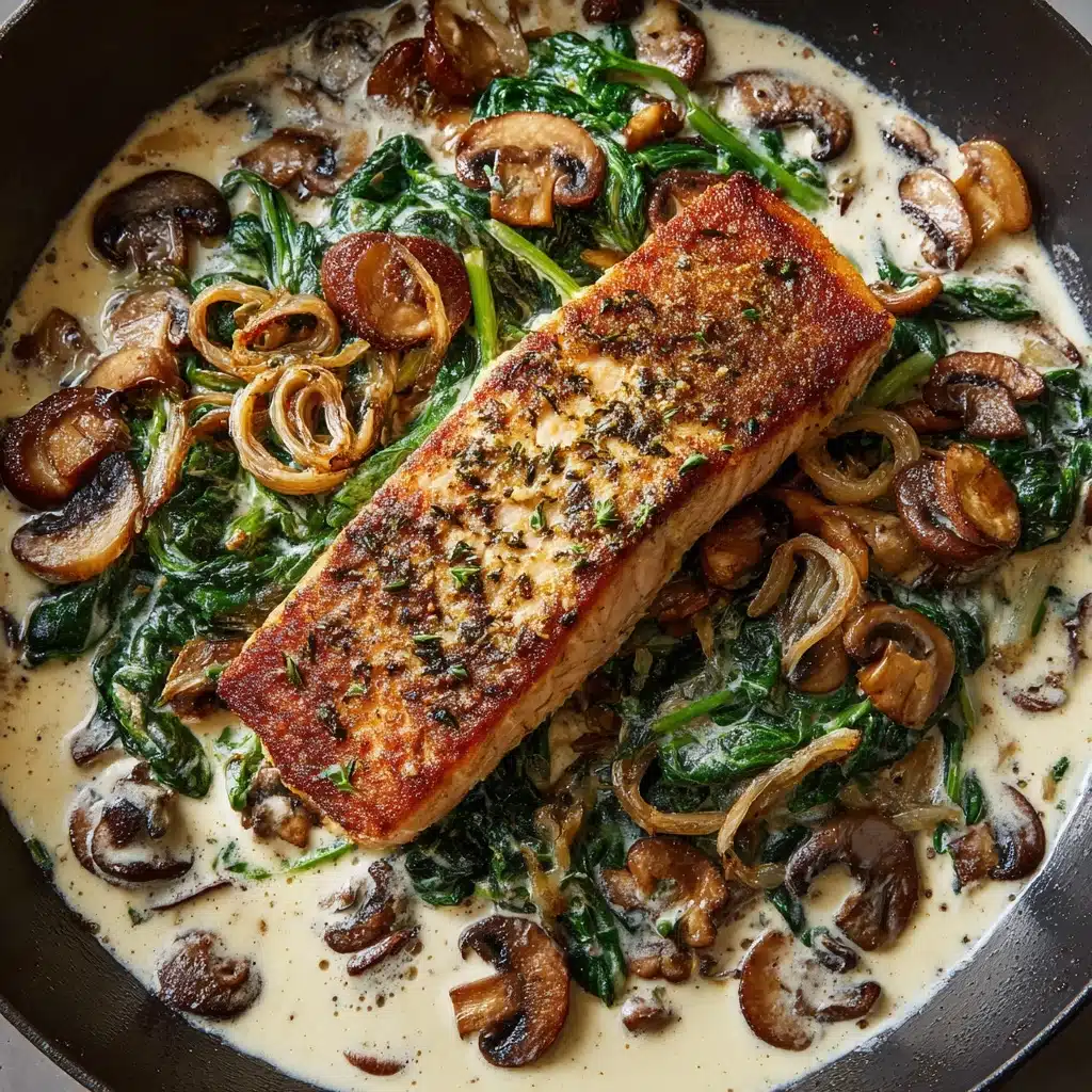Creamy Salmon Florentine with Spinach and Mushrooms Recipe - Recipe Image