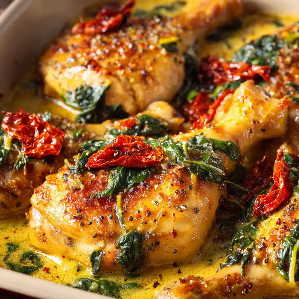 Smothered Baked Chicken with Creamed Spinach and Sun-Dried Tomatoes Recipe - Recipe Image