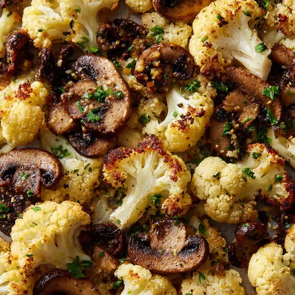 Garlicy Roasted Cauliflower & Mushrooms Recipe