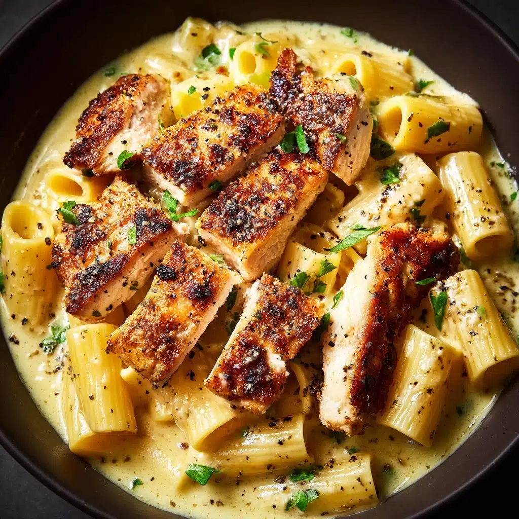 Creamy Garlic Butter Chicken and Rigatoni in Parmesan Sauce Recipe - Recipe Image