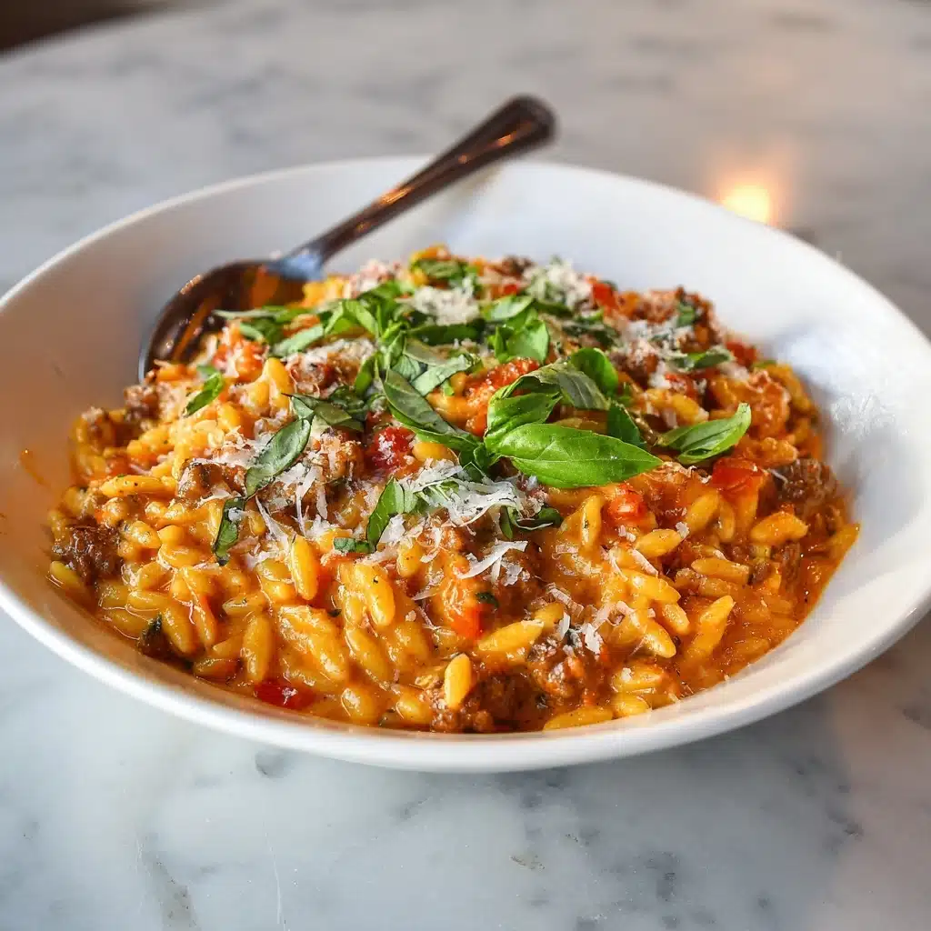 Ground Beef Orzo with Tomato Cream Sauce Recipe - Recipe Image
