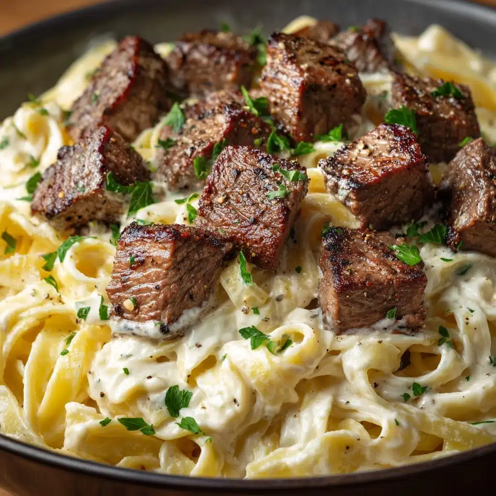 Garlic Butter Steak Bites with Creamy Parmesan Pasta Recipe - Recipe Image