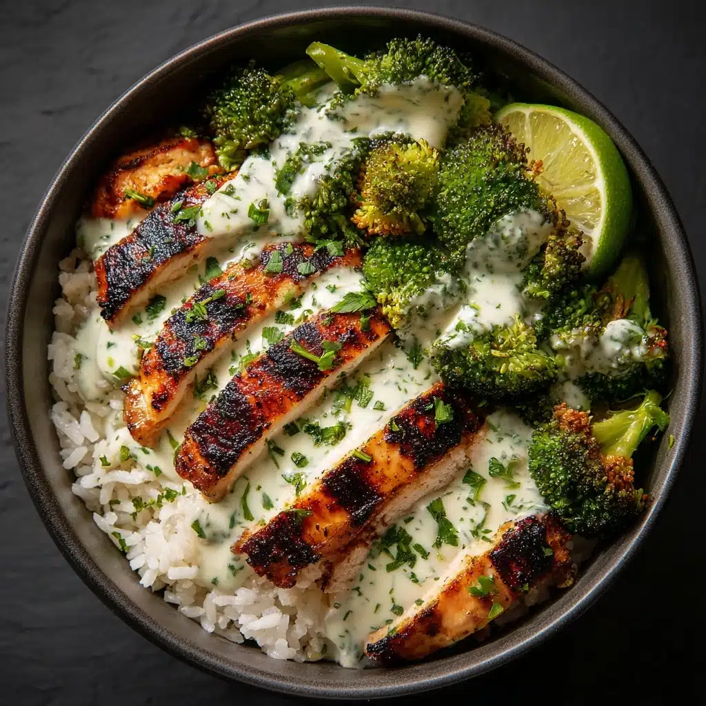 Grilled Chicken & Broccoli Bowls with Creamy Garlic Sauce Recipe