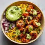 Grilled Shrimp Bowl with Avocado Corn Salsa and Creamy Sauce Recipe