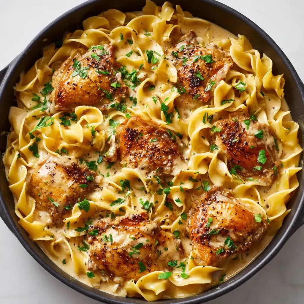 One-Pan Creamy Garlic Butter Chicken with Egg Noodles Recipe - Recipe Image