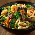 Steak & Shrimp Stir-Fried Noodles Recipe