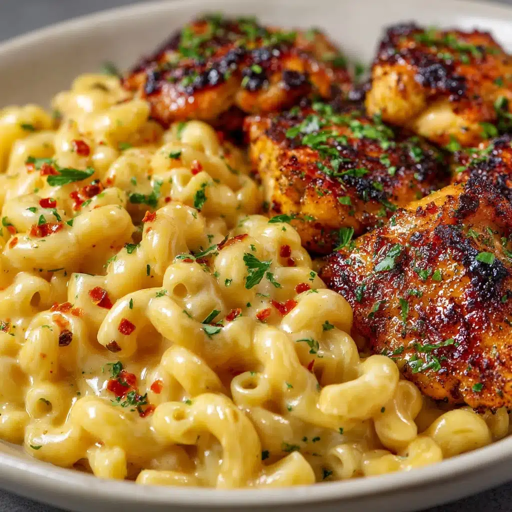 Sweet and Spicy Honey Pepper Chicken with Creamy Macaroni Cheese Recipe - Recipe Image