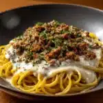 Cheesy Garlic Butter Linguine with Savory Ground Beef Recipe