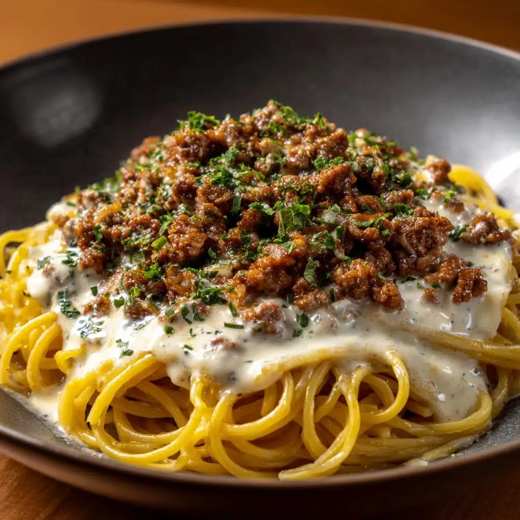 Cheesy Garlic Butter Linguine with Savory Ground Beef Recipe