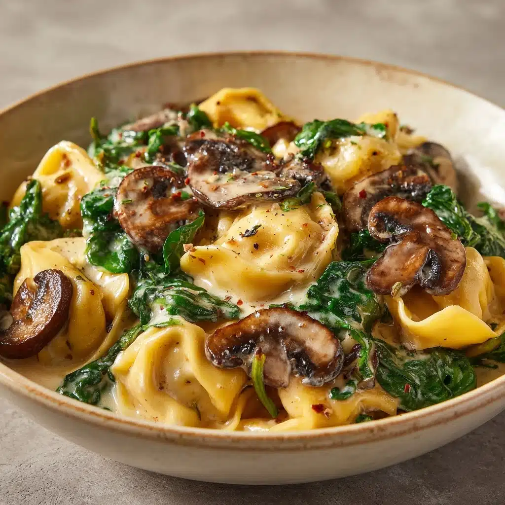 Creamy Spinach Mushroom Tortellini with Caramelized Onions Recipe - Recipe Image