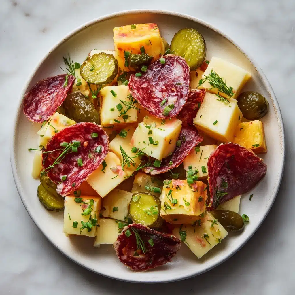 Easy Marinated Cheese Appetizer with Salami & Pickles Recipe - Recipe Image