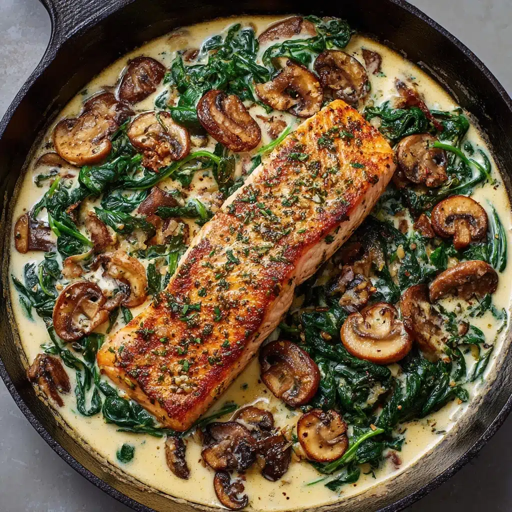 Creamy Salmon Florentine with Spinach and Mushrooms Recipe - Recipe Image