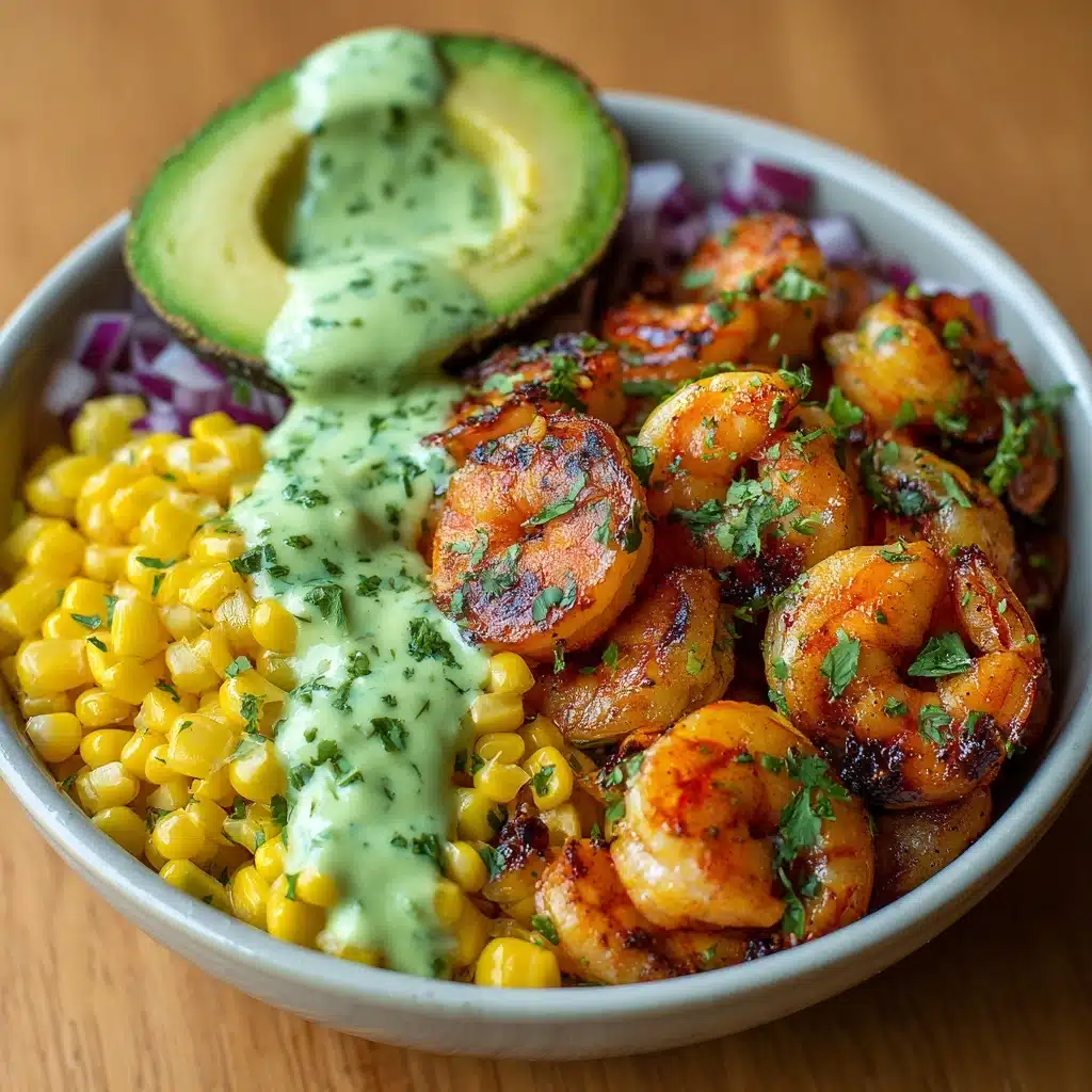 Grilled Shrimp Bowl with Avocado Corn Salsa and Creamy Sauce Recipe - Recipe Image