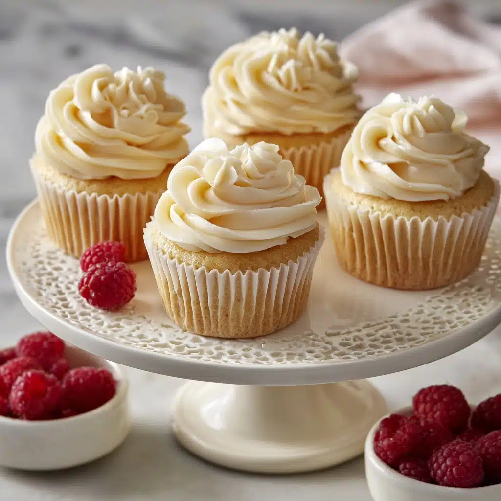 Almond Wedding Cake Cupcakes with Raspberry Filling Recipe - Recipe Image