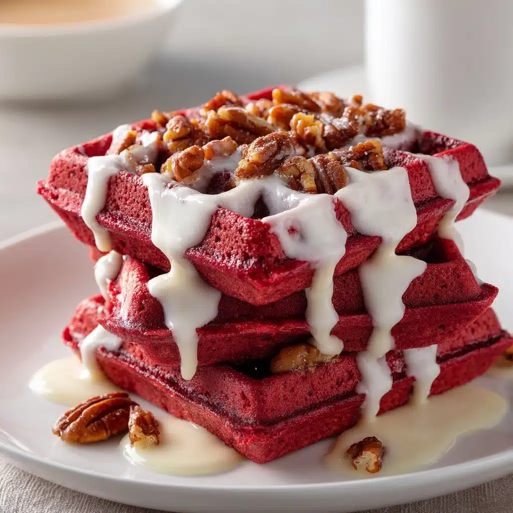Red Velvet Waffles with Cream Cheese Glaze Recipe - Recipe Image