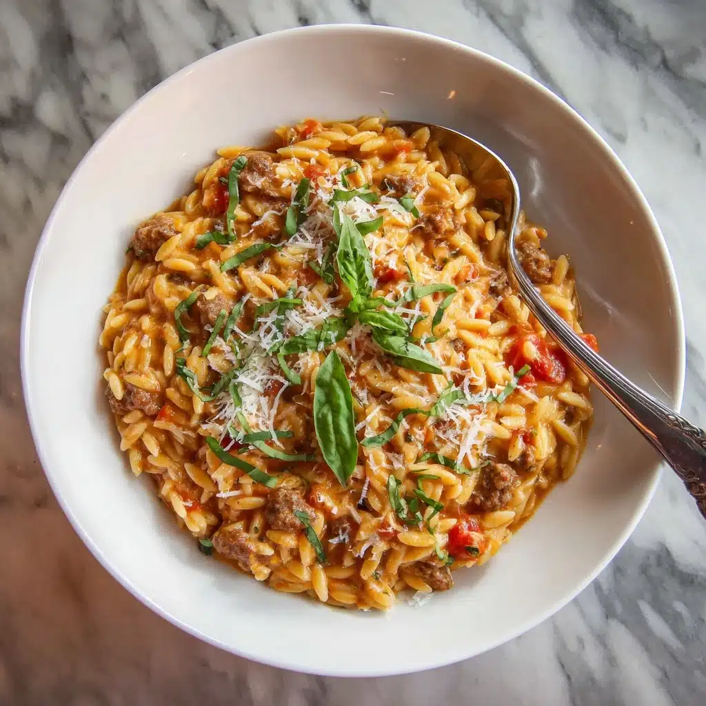 Ground Beef Orzo with Tomato Cream Sauce Recipe