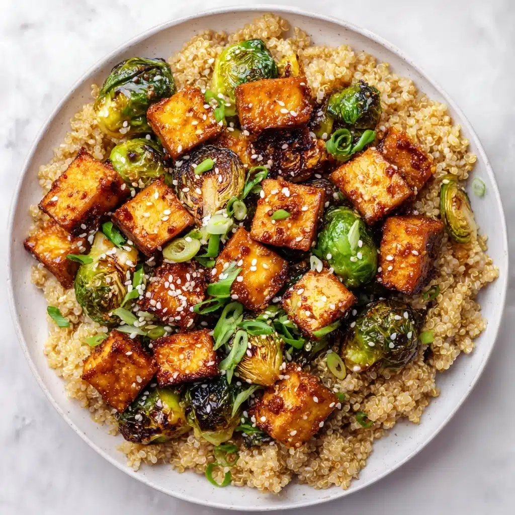 Roasted Brussels Sprouts and Crispy Tofu with Honey-Sesame Glaze Recipe